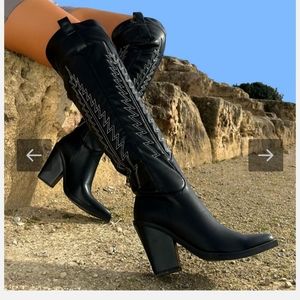 Over the knee black western boots